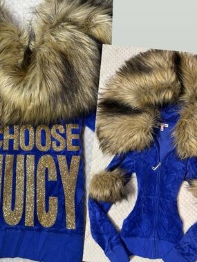 Juicy Couture Girls' Royal Blue Faux Fur-Trim Hoodie Jacket